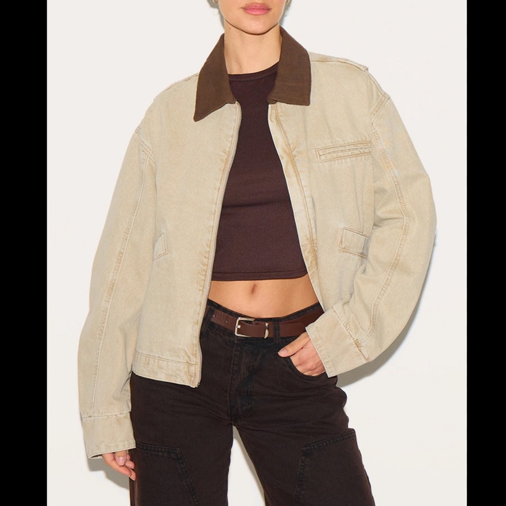 pretty little thing beige corduroy barn coat